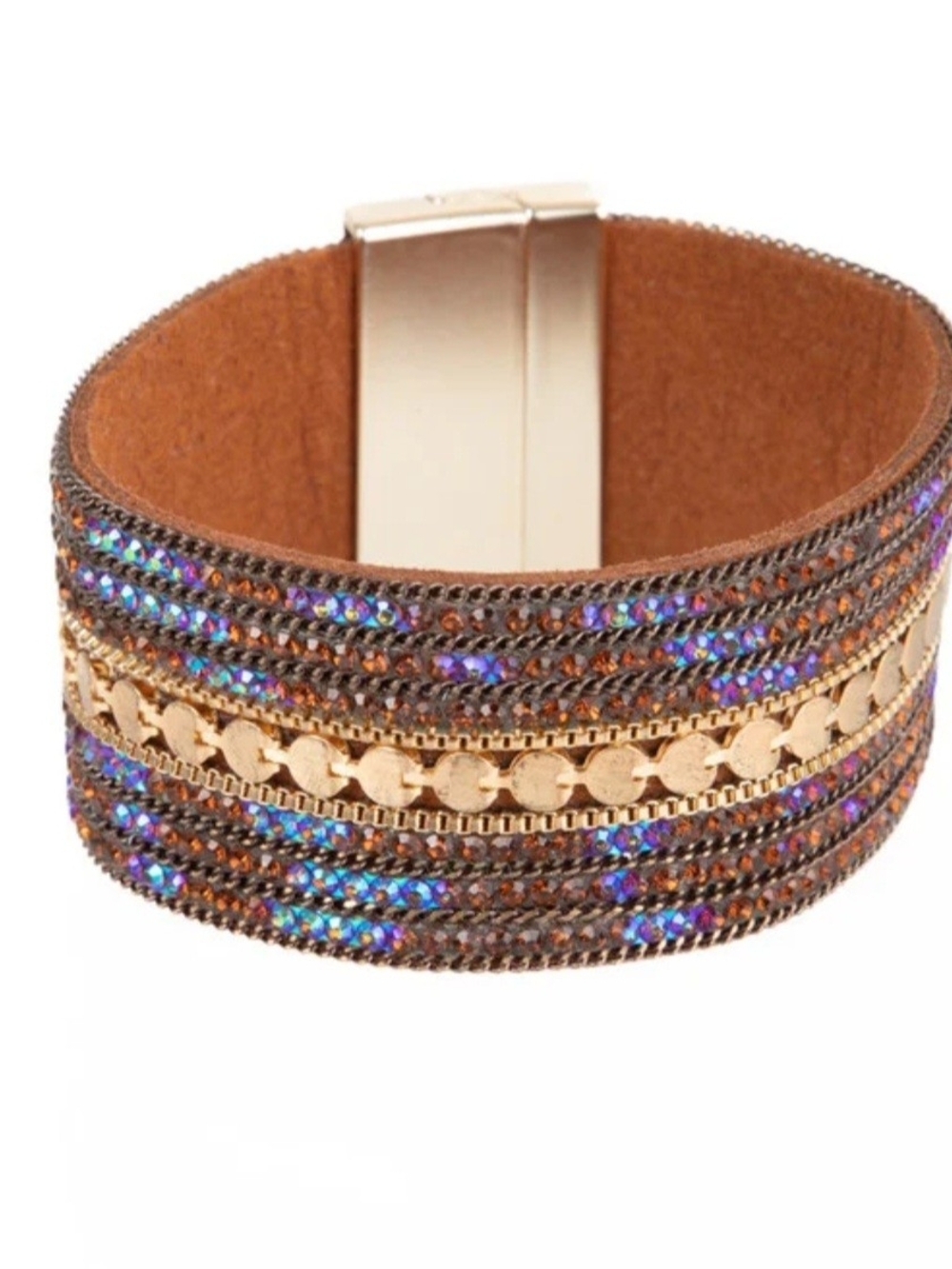 Faux Suede Glistening Gold Bracelet - Picture 3 of 5
